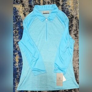 NWT, PGA Tour, Santorini blue, 1/4 zip, long sleeve, dry fit polo-S or M